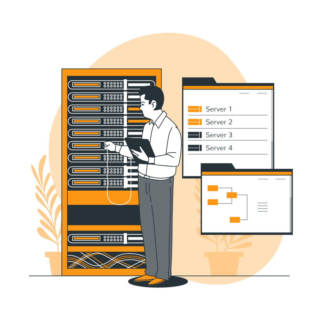 Server status monitoring and management dashboard illustration